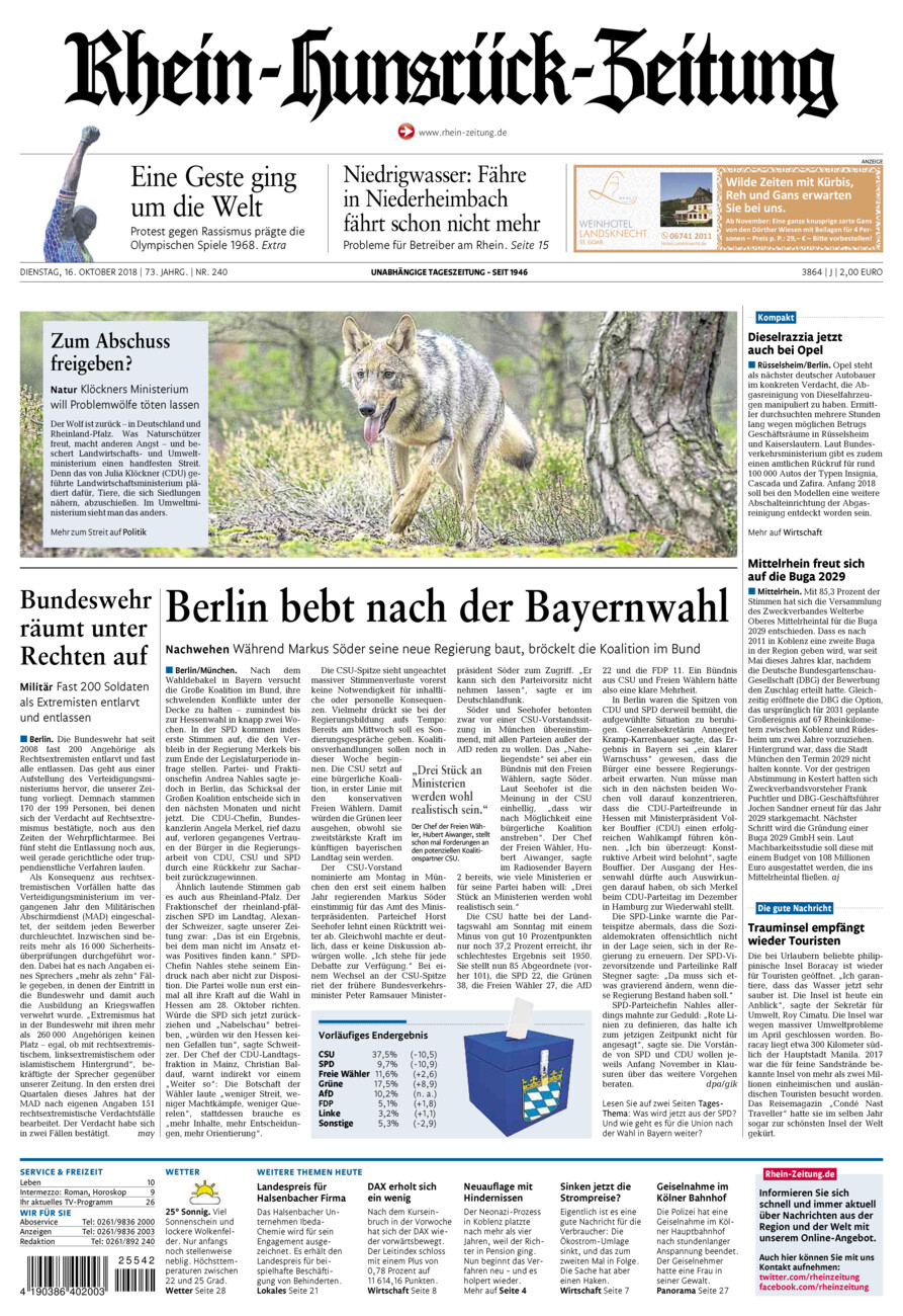 Rhein-Hunsrück-Zeitung vom Dienstag, 16.10.2018