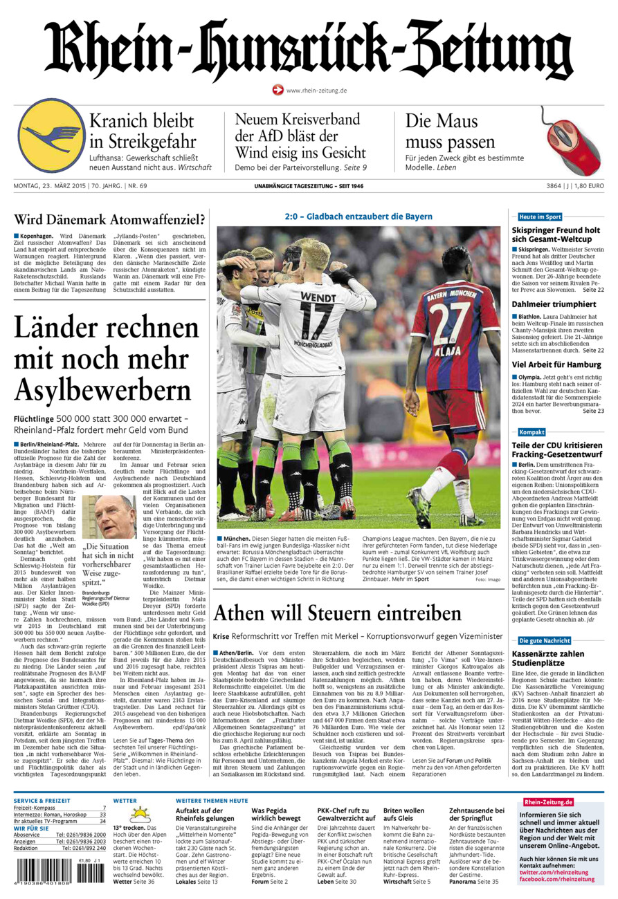 Rhein-Hunsrück-Zeitung vom Montag, 23.03.2015