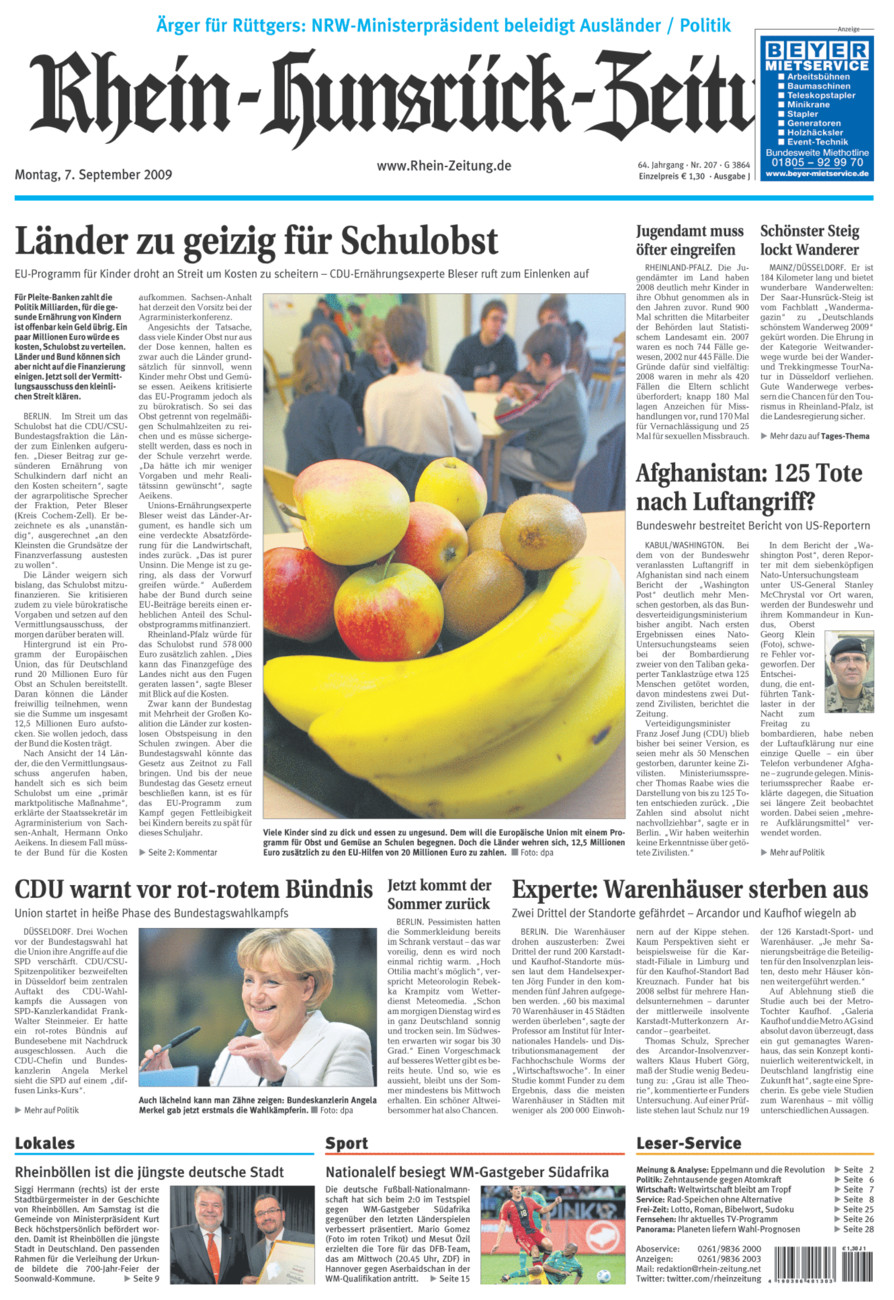 Rhein-Hunsrück-Zeitung vom Montag, 07.09.2009