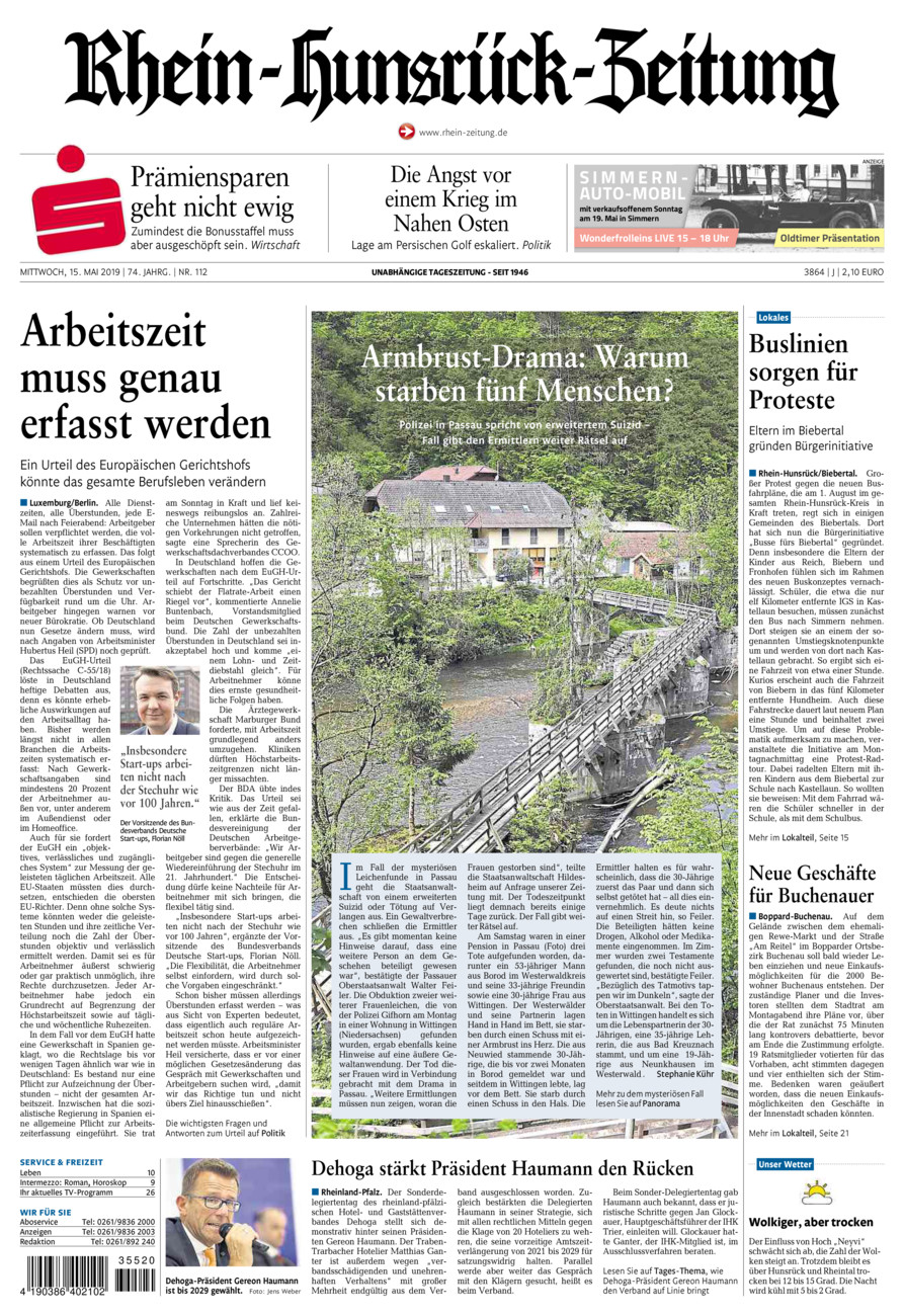 Rhein-Hunsrück-Zeitung vom Mittwoch, 15.05.2019