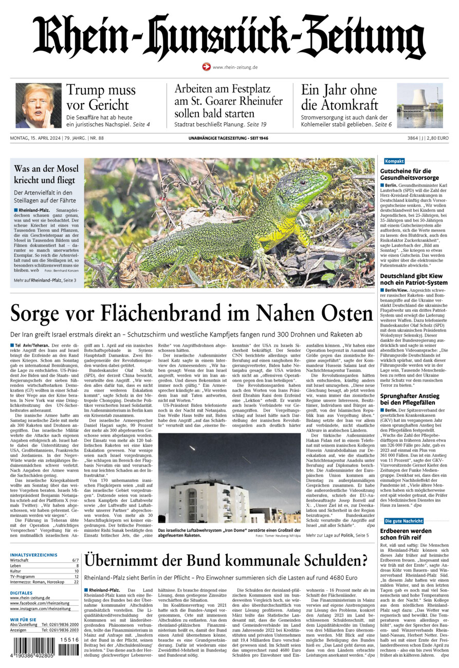Rhein-Hunsrück-Zeitung vom Montag, 15.04.2024