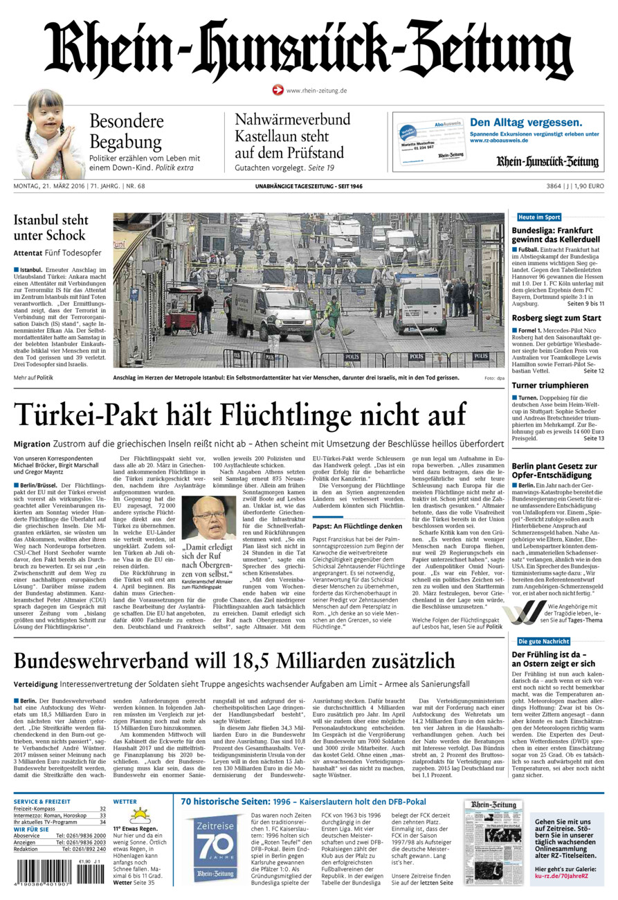 Rhein-Hunsrück-Zeitung vom Montag, 21.03.2016