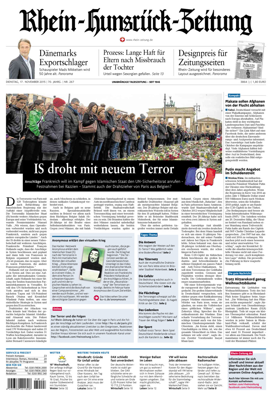 Rhein-Hunsrück-Zeitung vom Dienstag, 17.11.2015