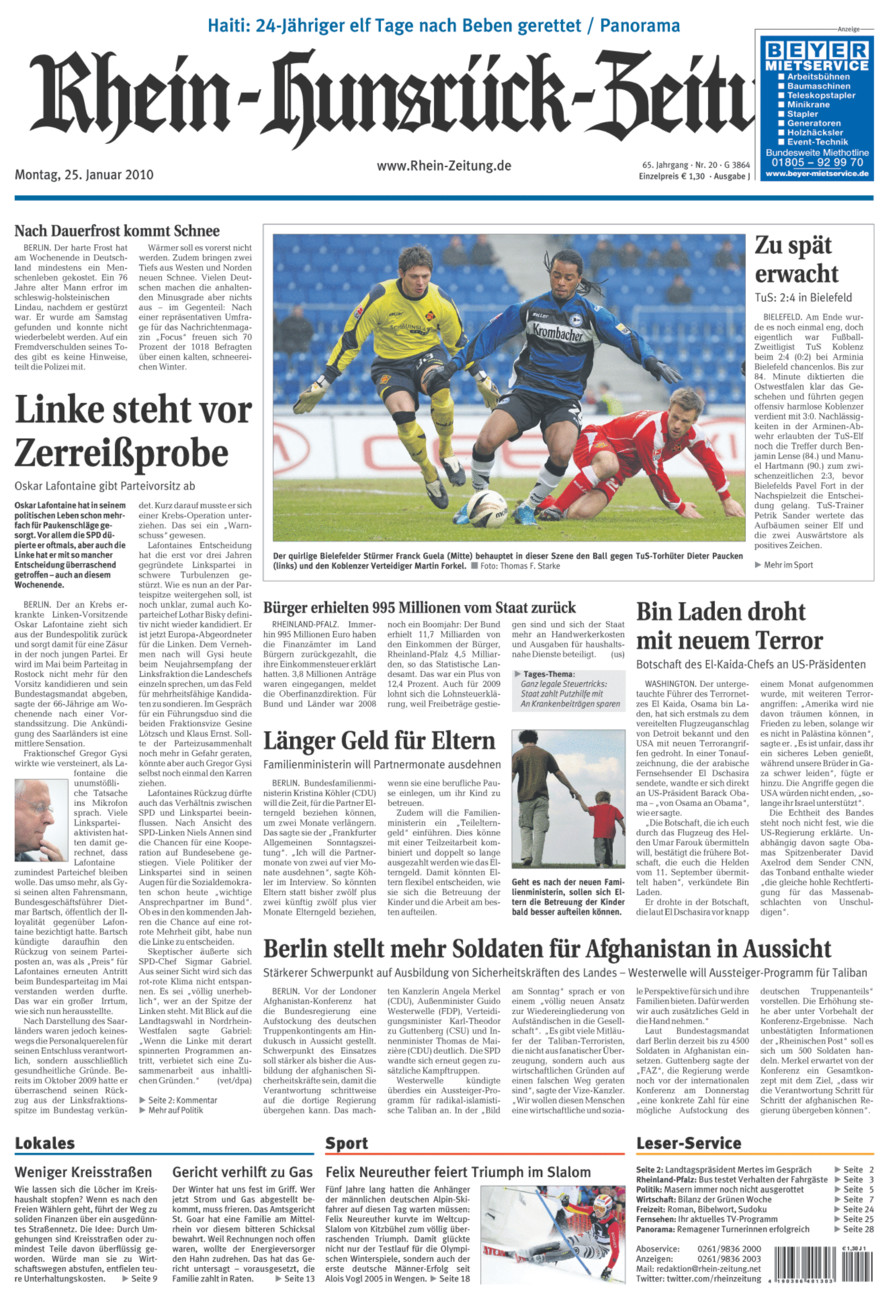 Rhein-Hunsrück-Zeitung vom Montag, 25.01.2010