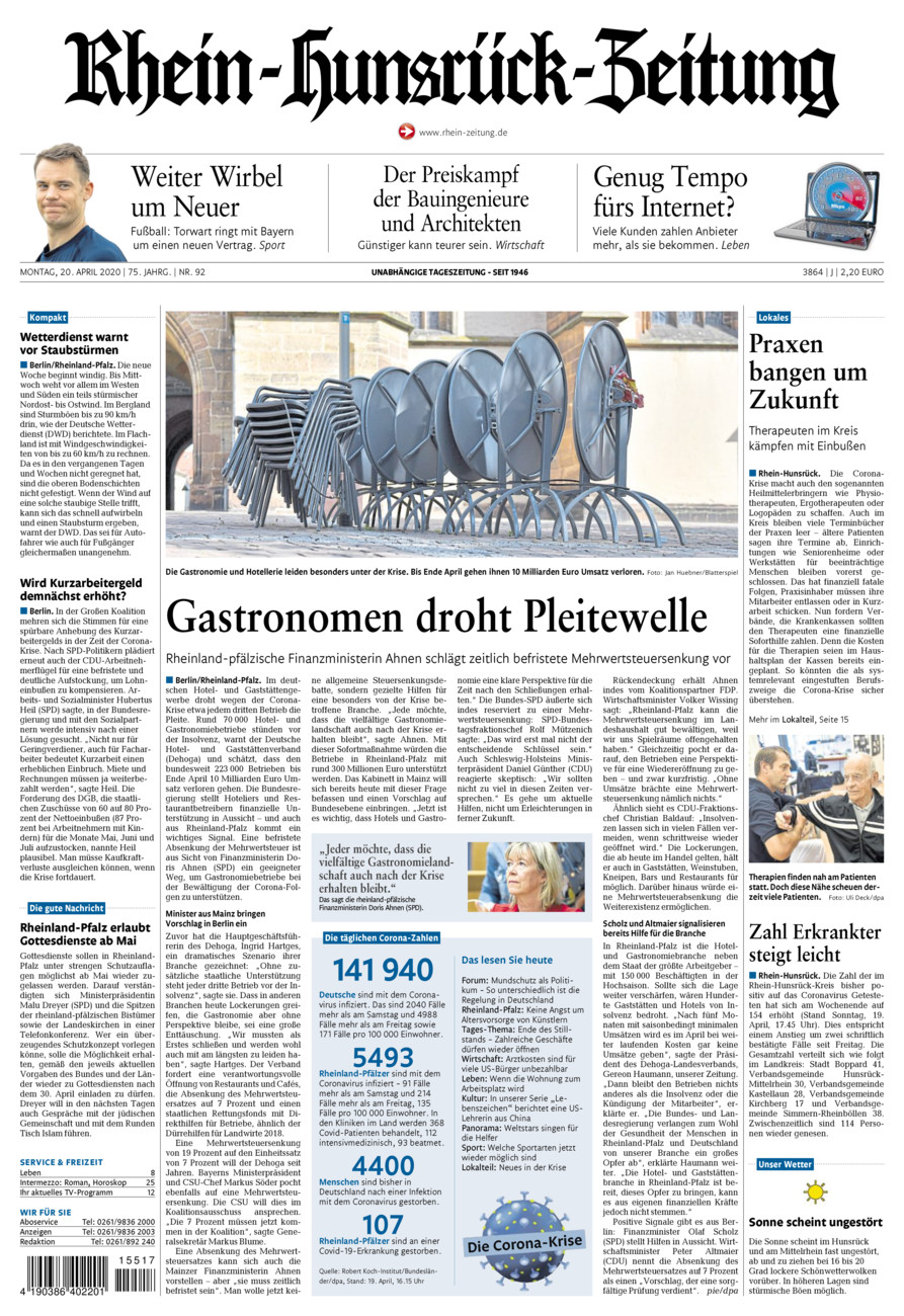 Rhein-Hunsrück-Zeitung vom Montag, 20.04.2020