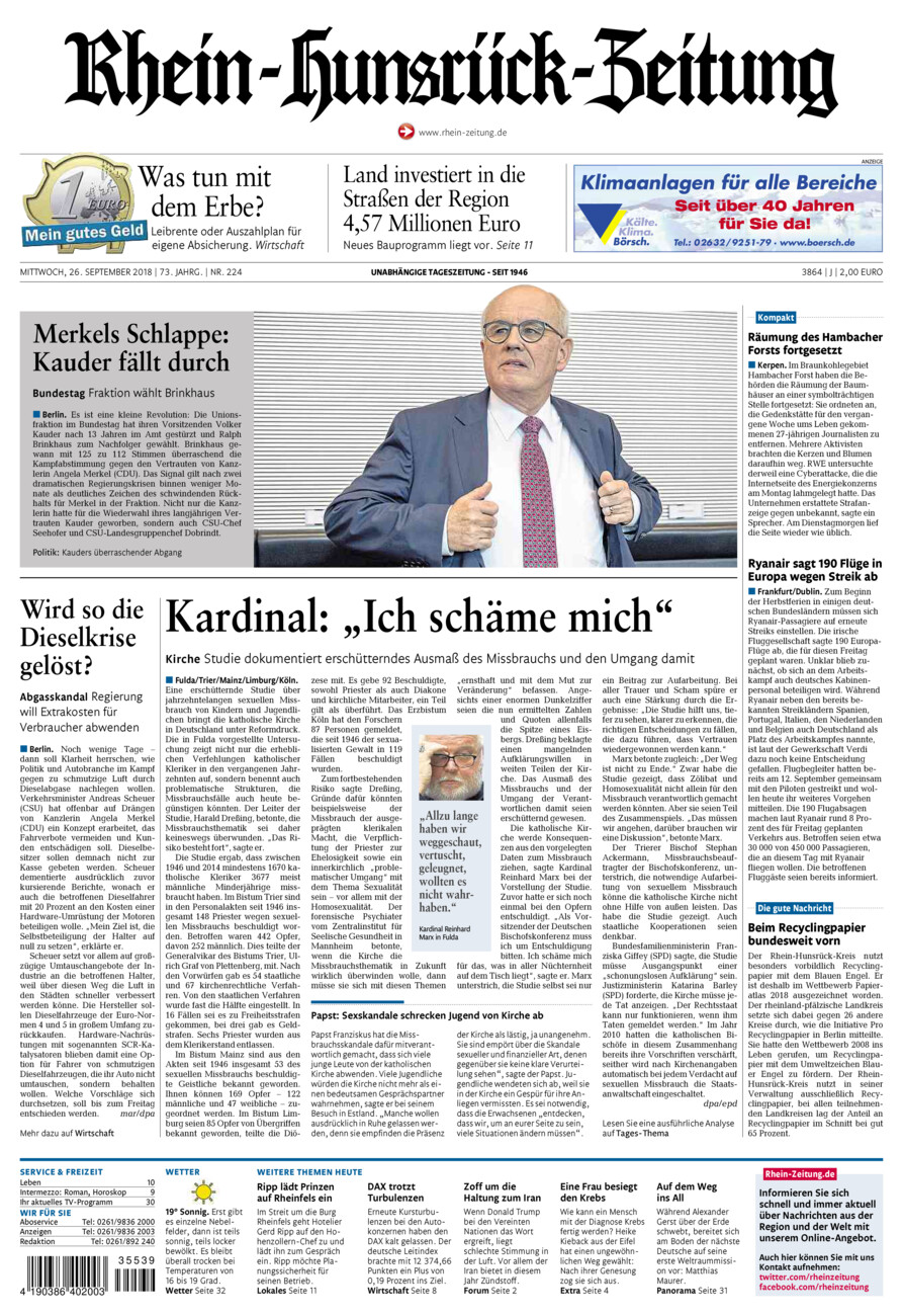 Rhein-Hunsrück-Zeitung vom Mittwoch, 26.09.2018