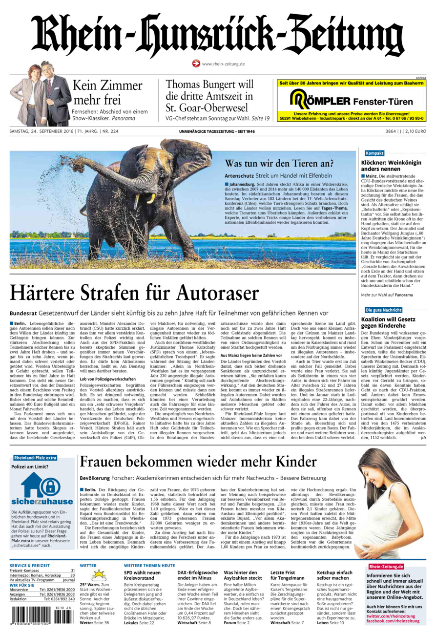Rhein-Hunsrück-Zeitung vom Samstag, 24.09.2016