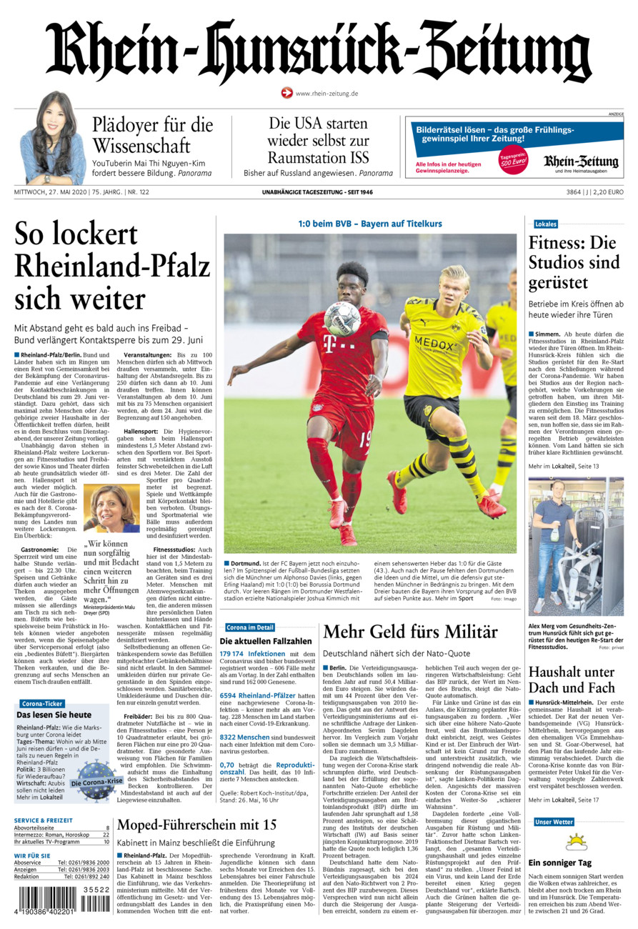 Rhein-Hunsrück-Zeitung vom Mittwoch, 27.05.2020