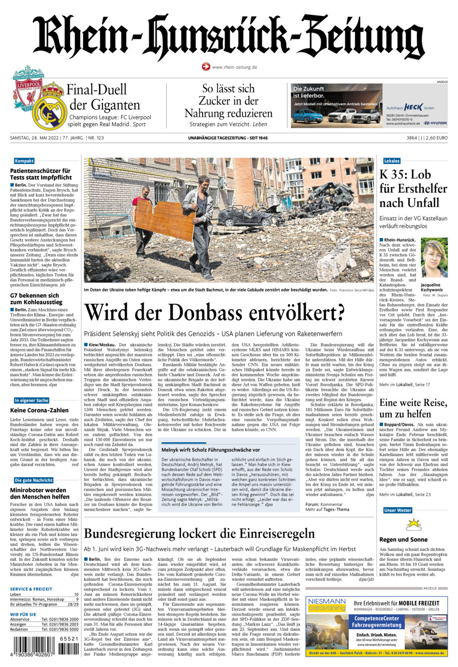 Rhein-Hunsrück-Zeitung vom Samstag, 28.05.2022