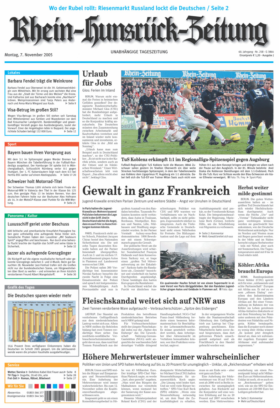 Rhein-Hunsrück-Zeitung vom Montag, 07.11.2005