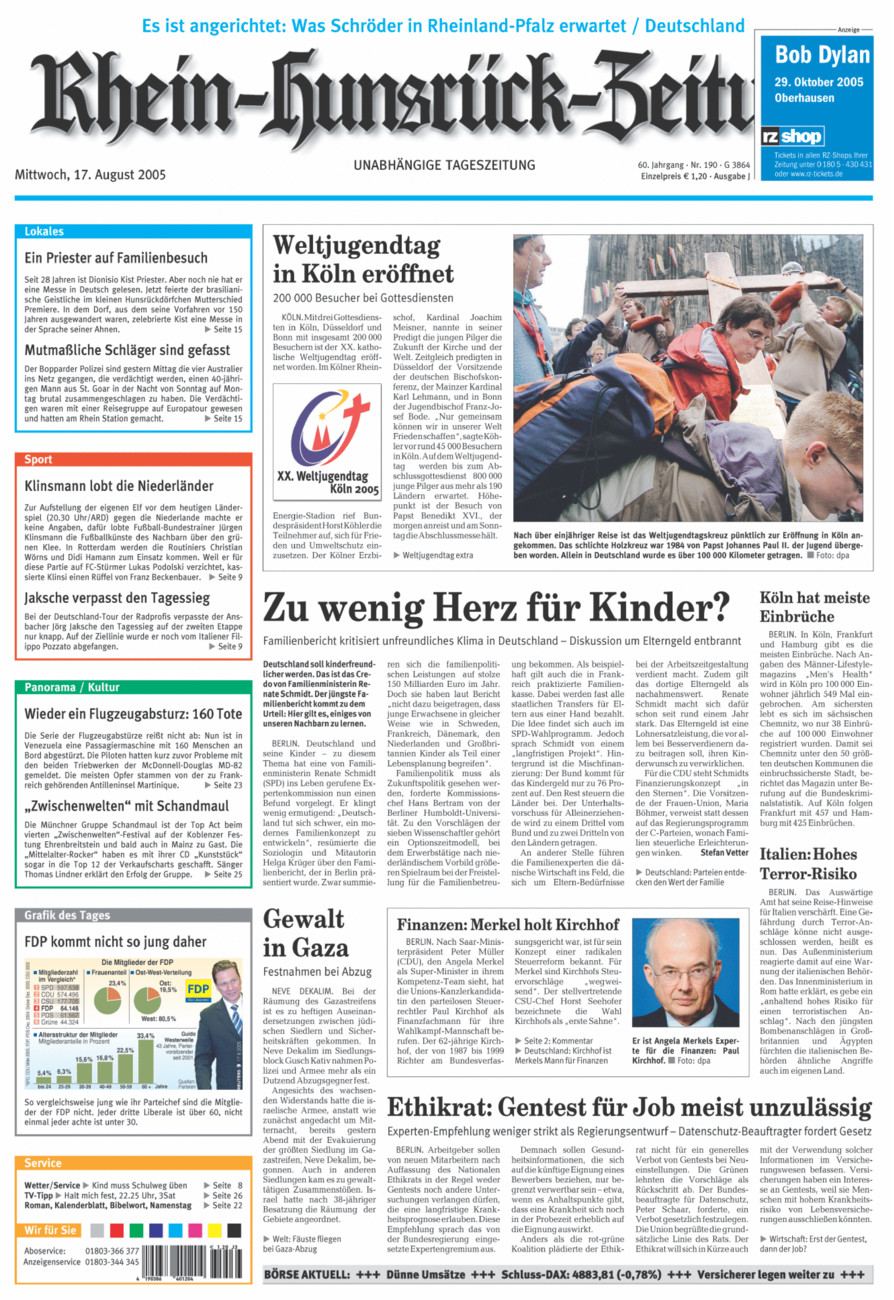 Rhein-Hunsrück-Zeitung vom Mittwoch, 17.08.2005