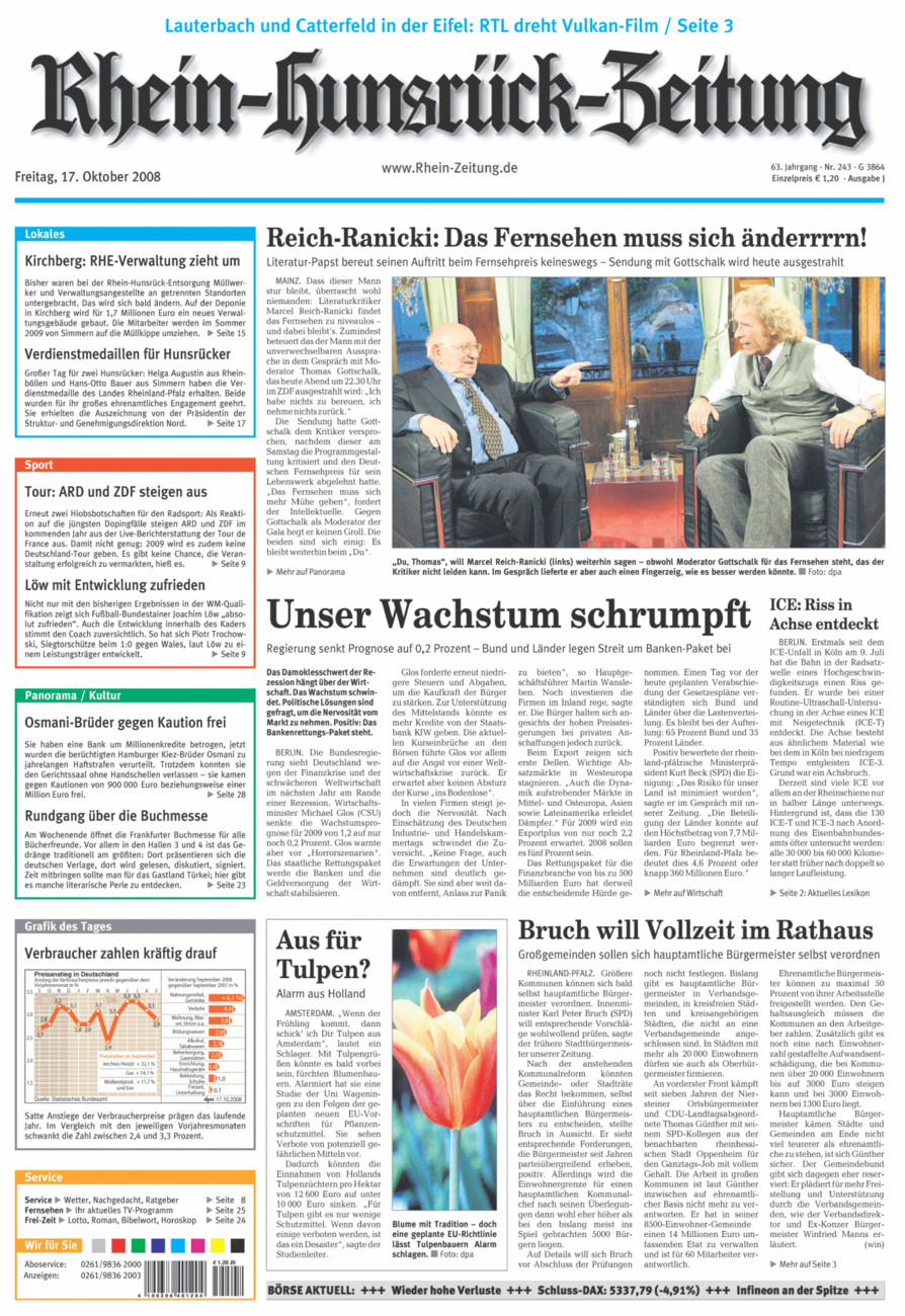 Rhein-Hunsrück-Zeitung vom Freitag, 17.10.2008
