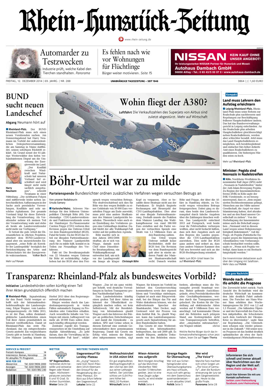 Rhein-Hunsrück-Zeitung vom Freitag, 12.12.2014