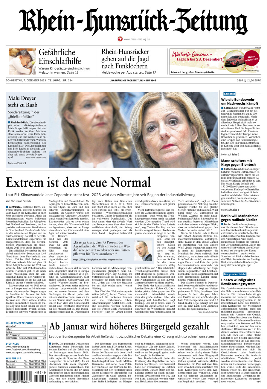 Rhein-Hunsrück-Zeitung vom Donnerstag, 07.12.2023