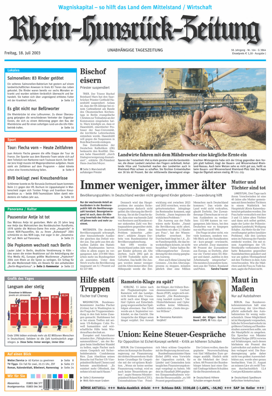 Rhein-Hunsrück-Zeitung vom Freitag, 18.07.2003