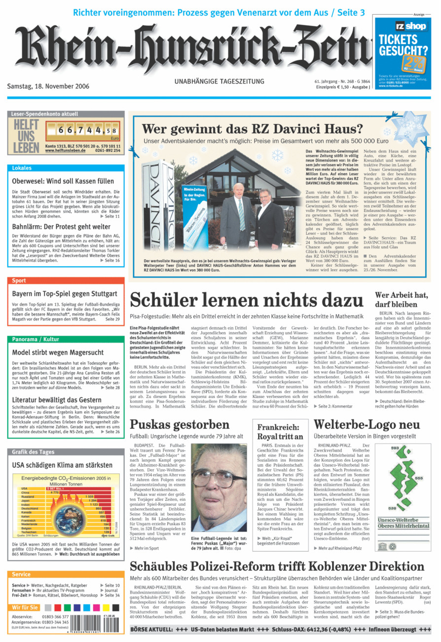 Rhein-Hunsrück-Zeitung vom Samstag, 18.11.2006