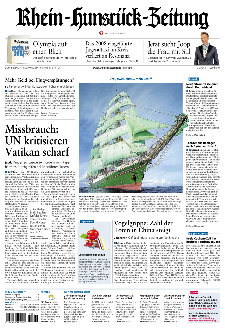 Rhein-Hunsrück-Zeitung vom Donnerstag, 06.02.2014