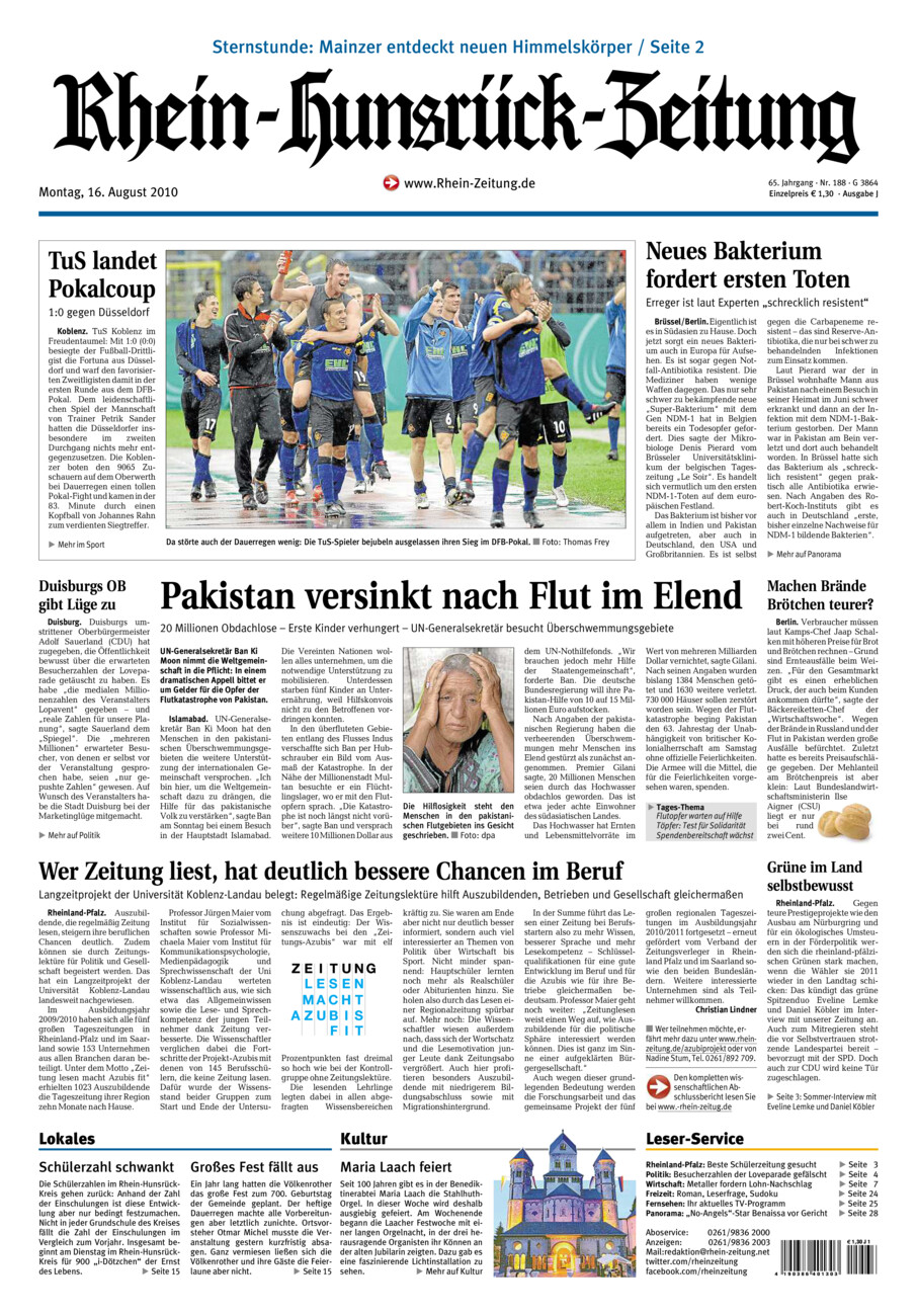 Rhein-Hunsrück-Zeitung vom Montag, 16.08.2010