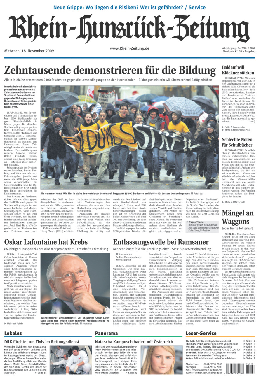Rhein-Hunsrück-Zeitung vom Mittwoch, 18.11.2009