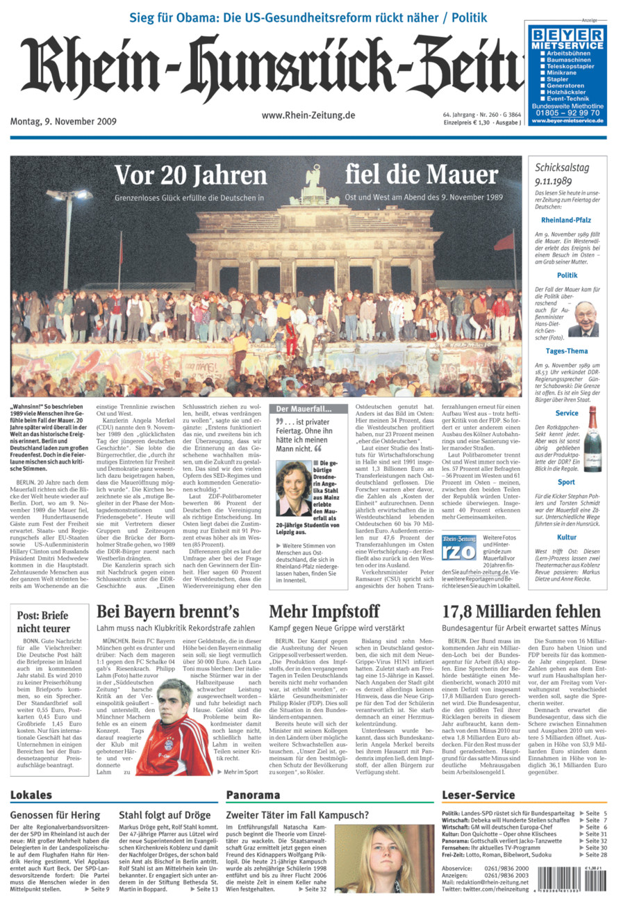 Rhein-Hunsrück-Zeitung vom Montag, 09.11.2009
