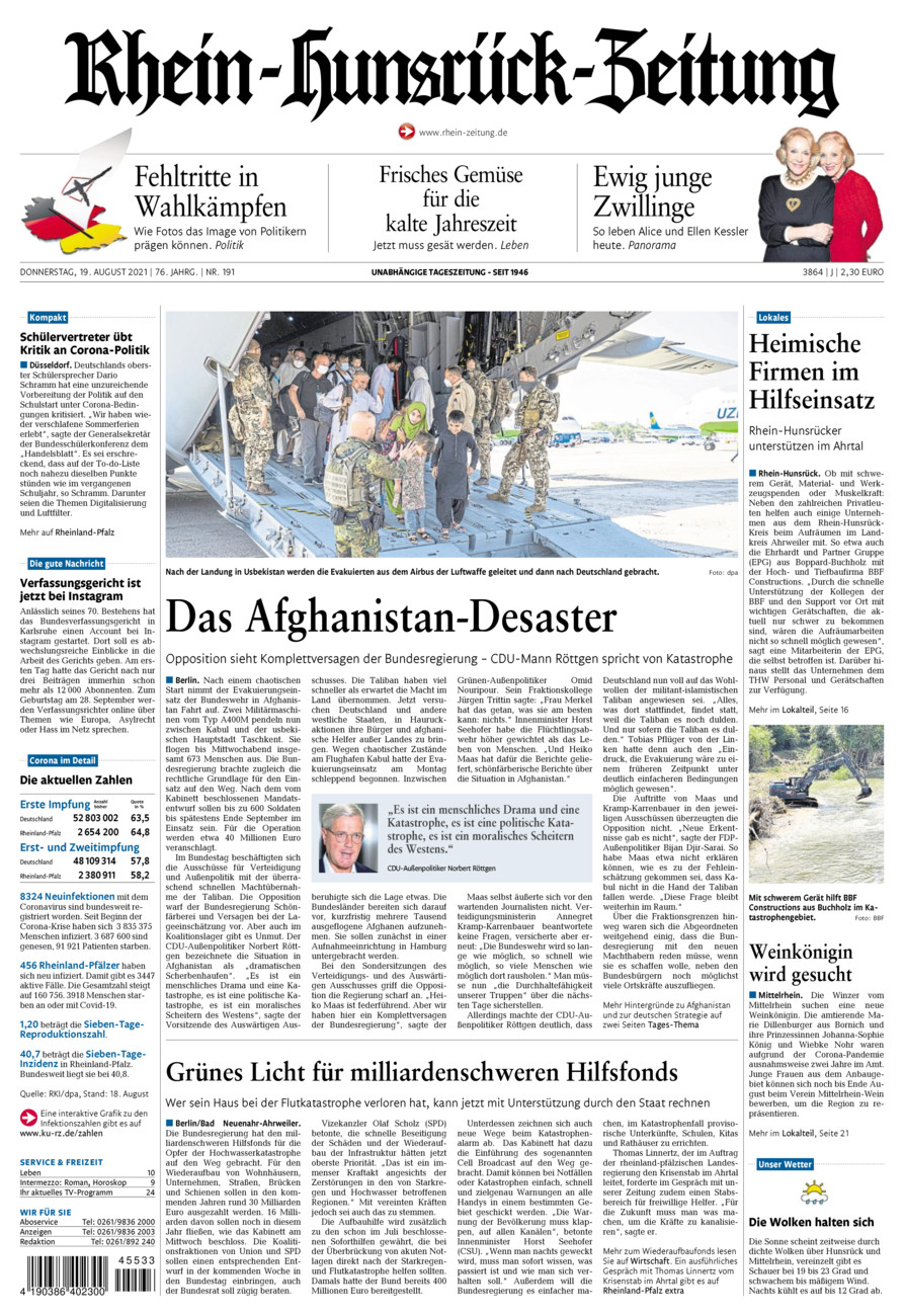 Rhein-Hunsrück-Zeitung vom Donnerstag, 19.08.2021