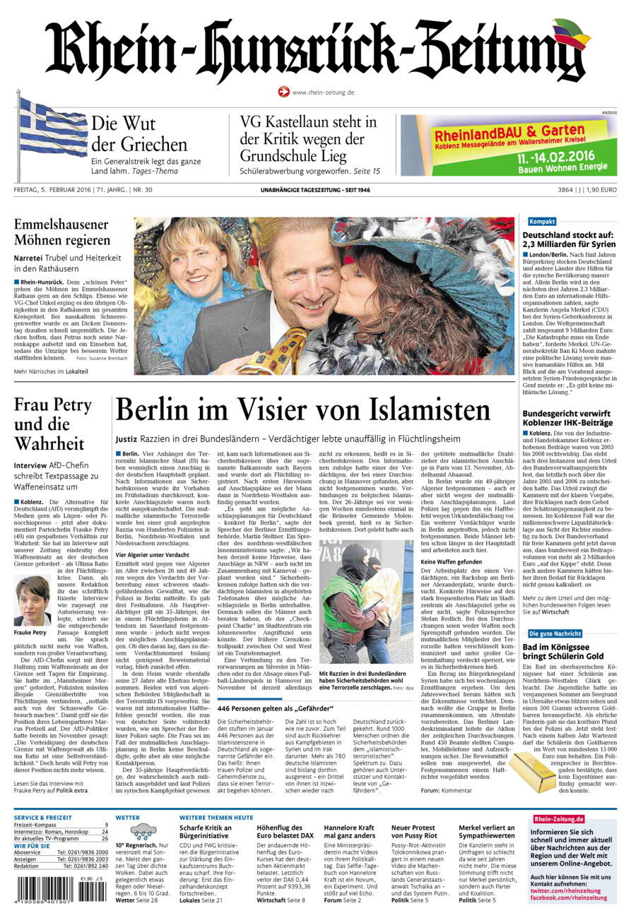 Rhein-Hunsrück-Zeitung vom Freitag, 05.02.2016