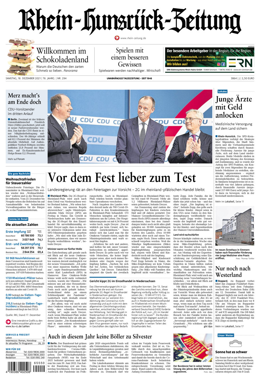 Rhein-Hunsrück-Zeitung vom Samstag, 18.12.2021