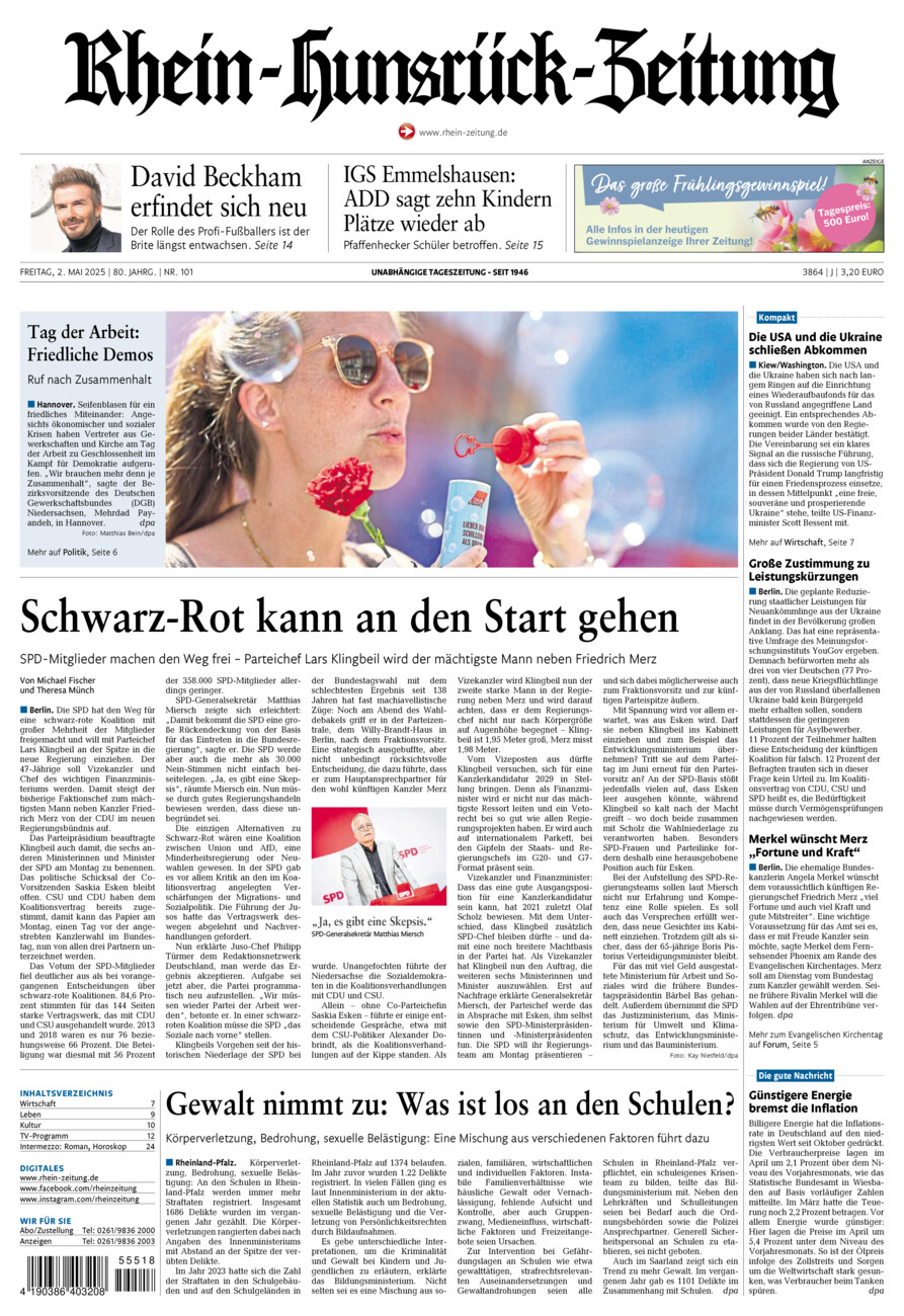 Rhein-Hunsrück-Zeitung vom Freitag, 02.05.2025