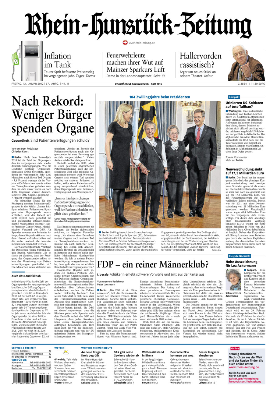 Rhein-Hunsrück-Zeitung vom Freitag, 13.01.2012