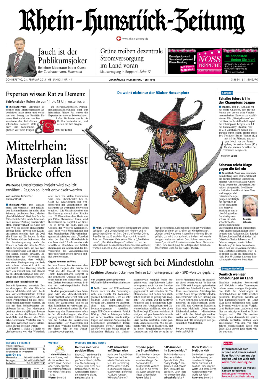 Rhein-Hunsrück-Zeitung vom Donnerstag, 21.02.2013