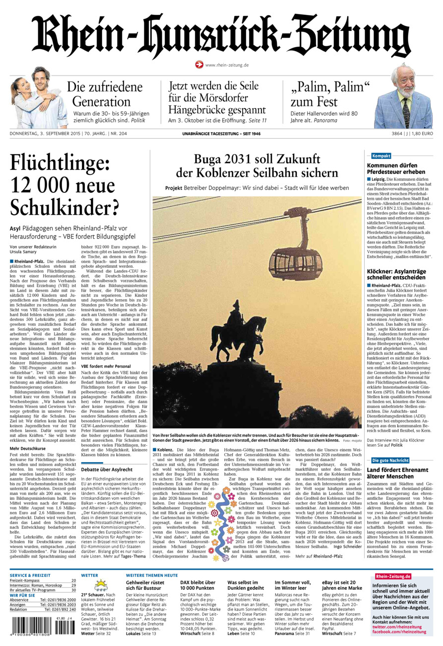 Rhein-Hunsrück-Zeitung vom Donnerstag, 03.09.2015