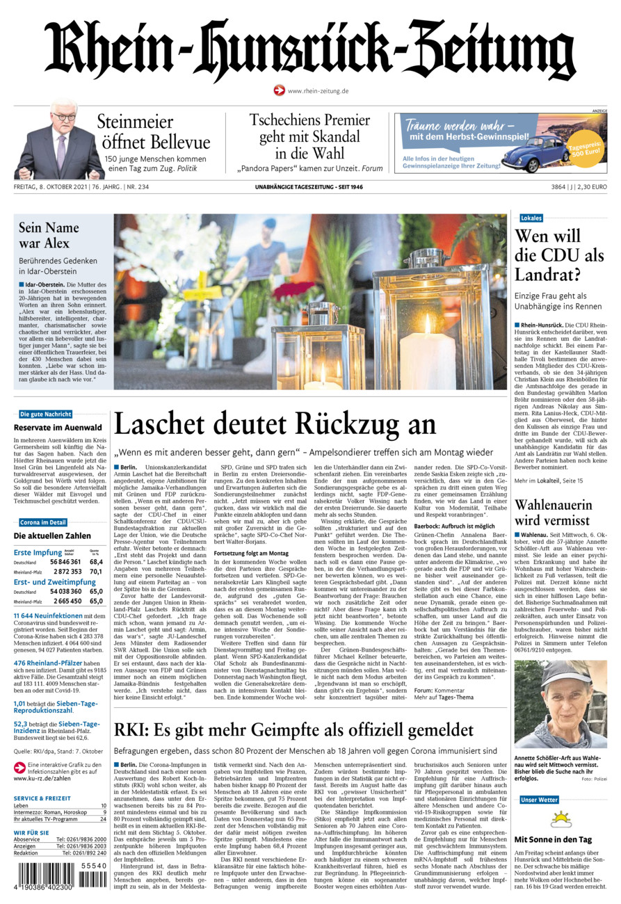Rhein-Hunsrück-Zeitung vom Freitag, 08.10.2021