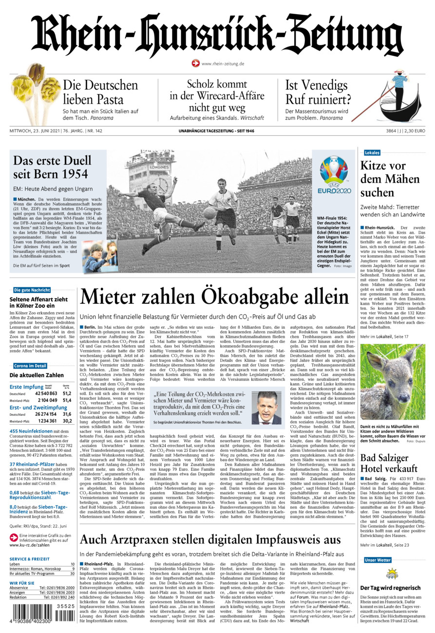 Rhein-Hunsrück-Zeitung vom Mittwoch, 23.06.2021