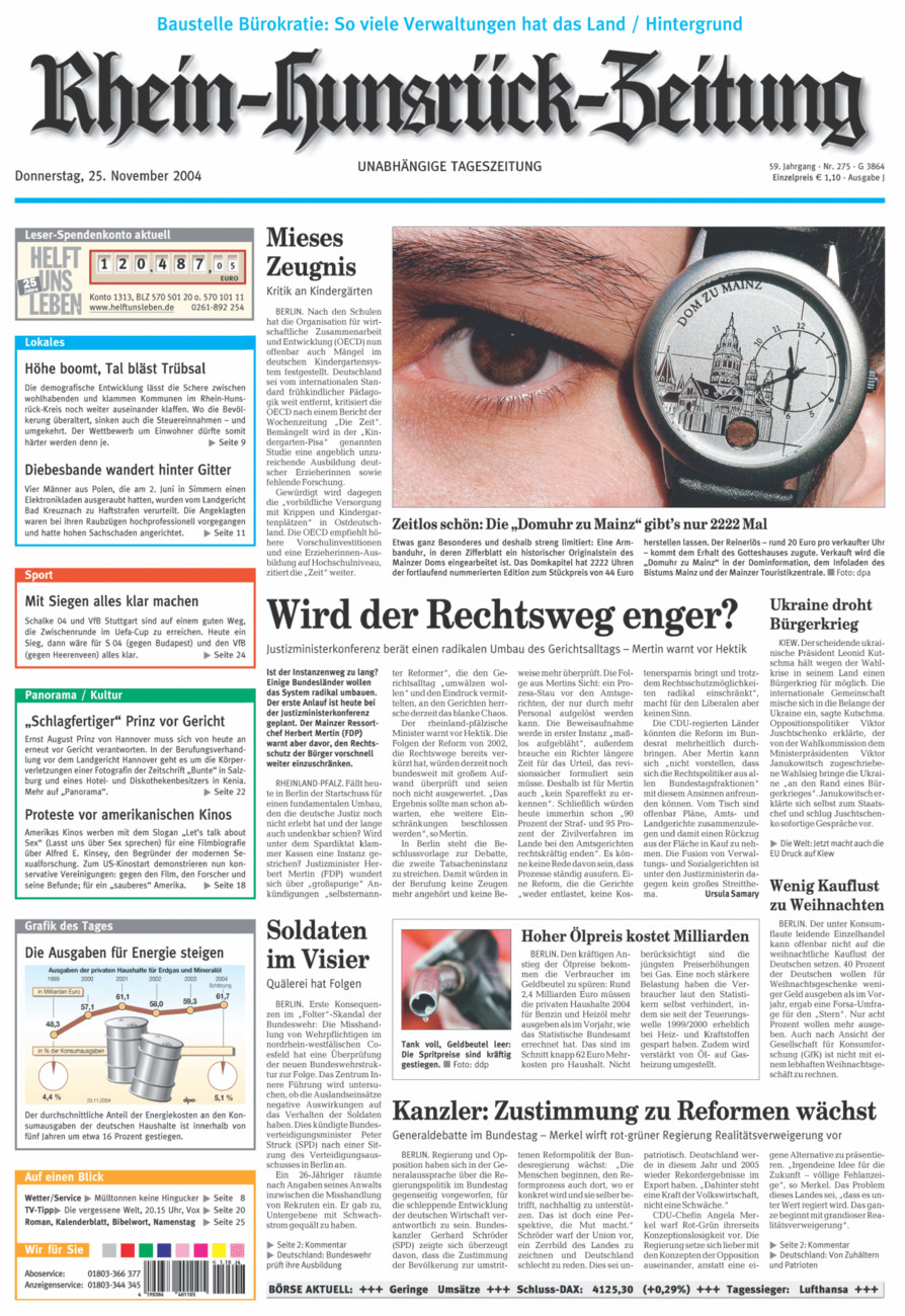 Rhein-Hunsrück-Zeitung vom Donnerstag, 25.11.2004