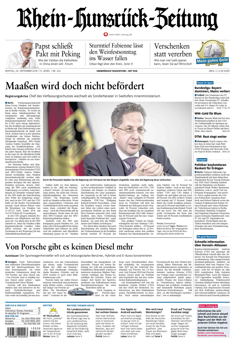 Rhein-Hunsrück-Zeitung vom Montag, 24.09.2018