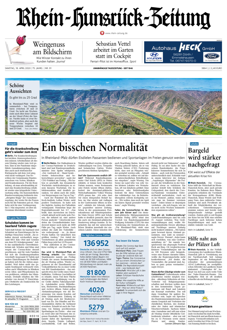 Rhein-Hunsrück-Zeitung vom Samstag, 18.04.2020