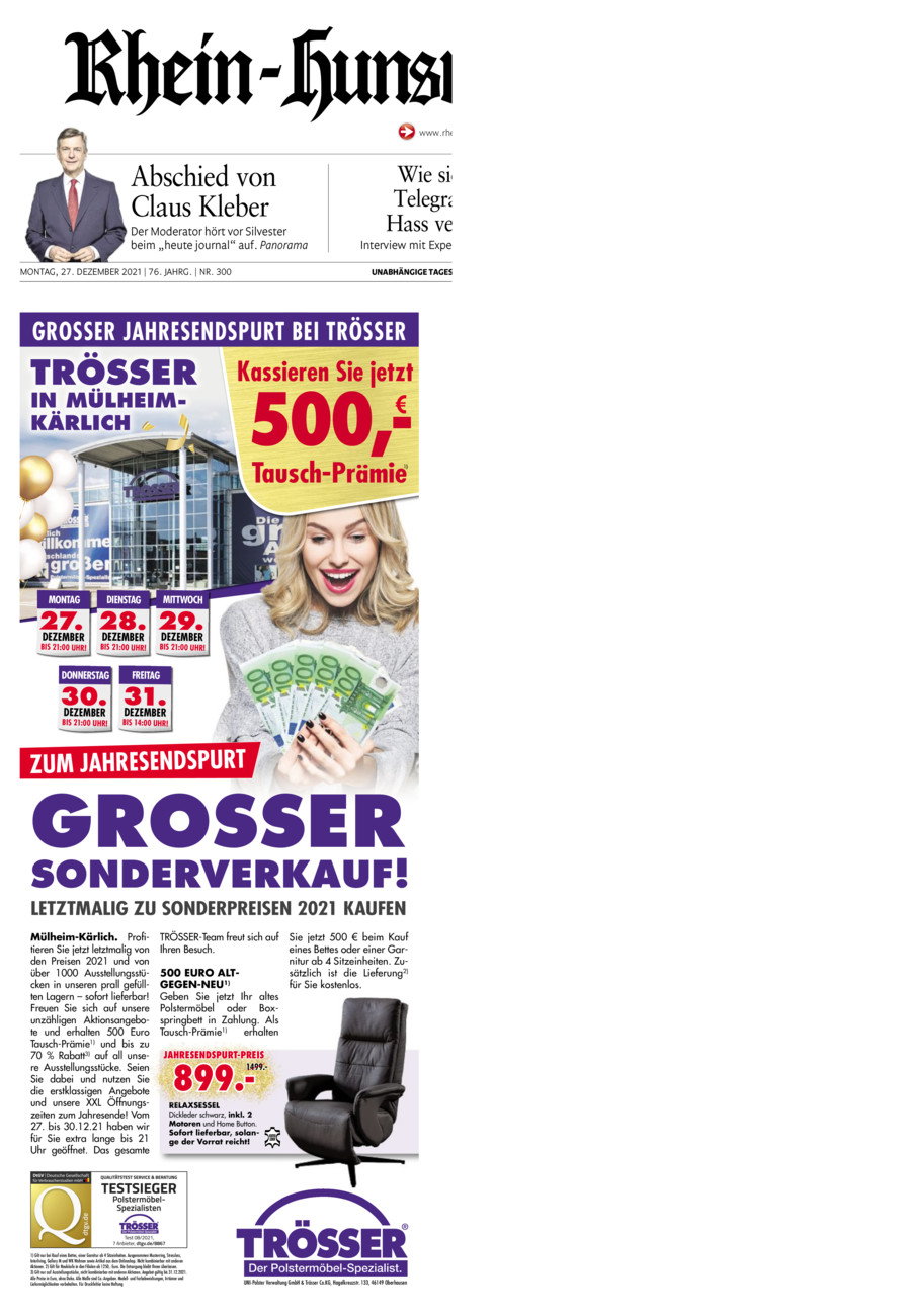 Rhein-Hunsrück-Zeitung vom Montag, 27.12.2021