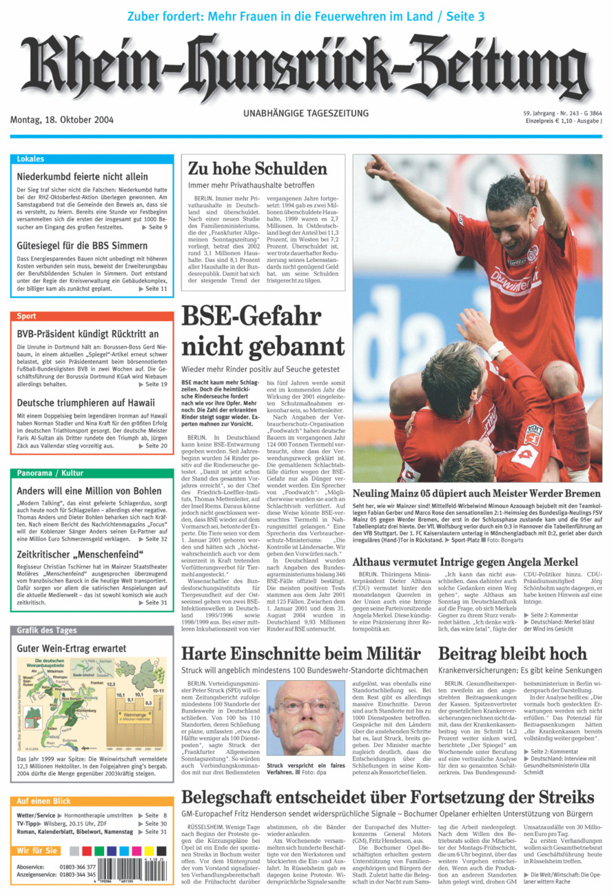 Rhein-Hunsrück-Zeitung vom Montag, 18.10.2004