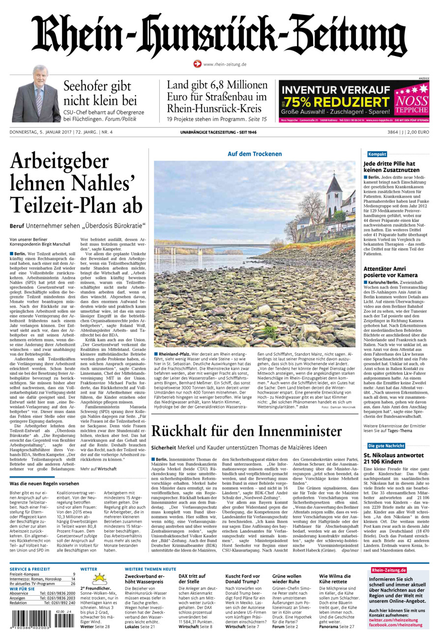 Rhein-Hunsrück-Zeitung vom Donnerstag, 05.01.2017