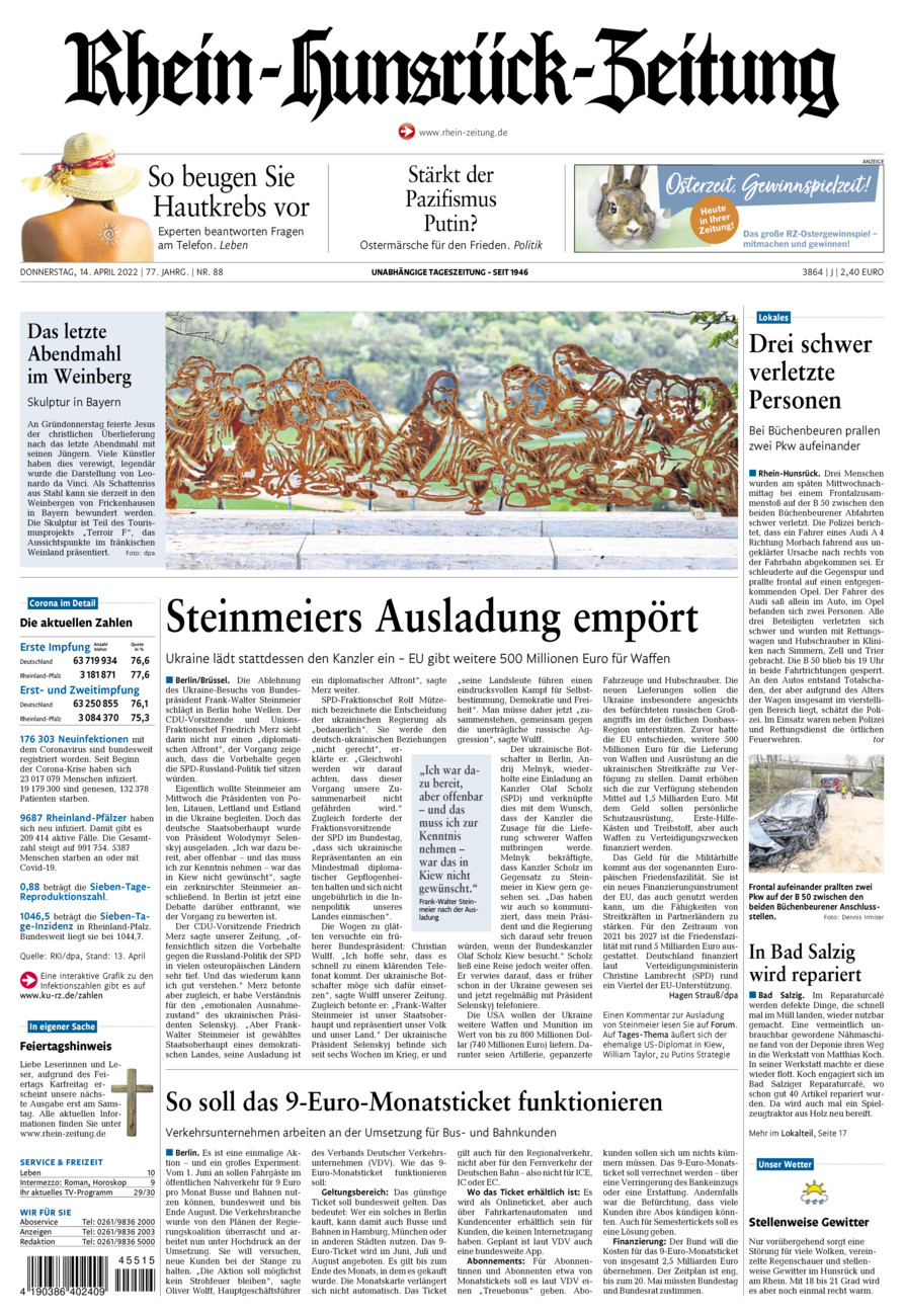 Rhein-Hunsrück-Zeitung vom Donnerstag, 14.04.2022