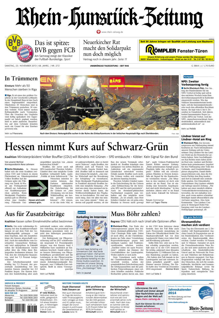 Rhein-Hunsrück-Zeitung vom Samstag, 23.11.2013