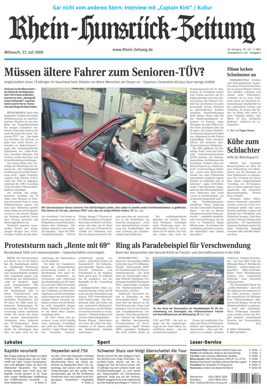 Rhein-Hunsrück-Zeitung vom Mittwoch, 22.07.2009
