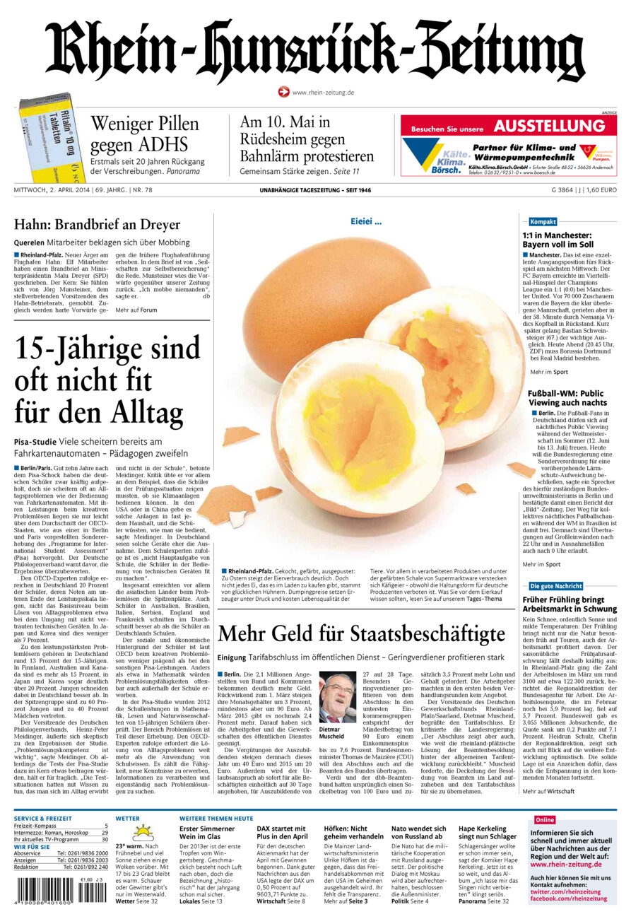 Rhein-Hunsrück-Zeitung vom Mittwoch, 02.04.2014