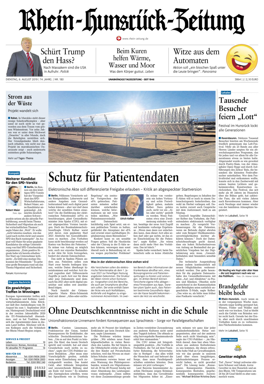 Rhein-Hunsrück-Zeitung vom Dienstag, 06.08.2019