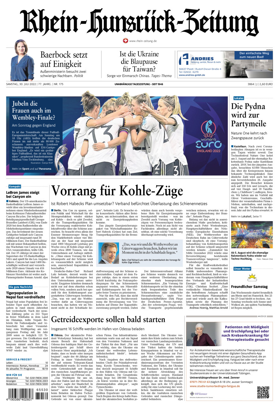 Rhein-Hunsrück-Zeitung vom Samstag, 30.07.2022