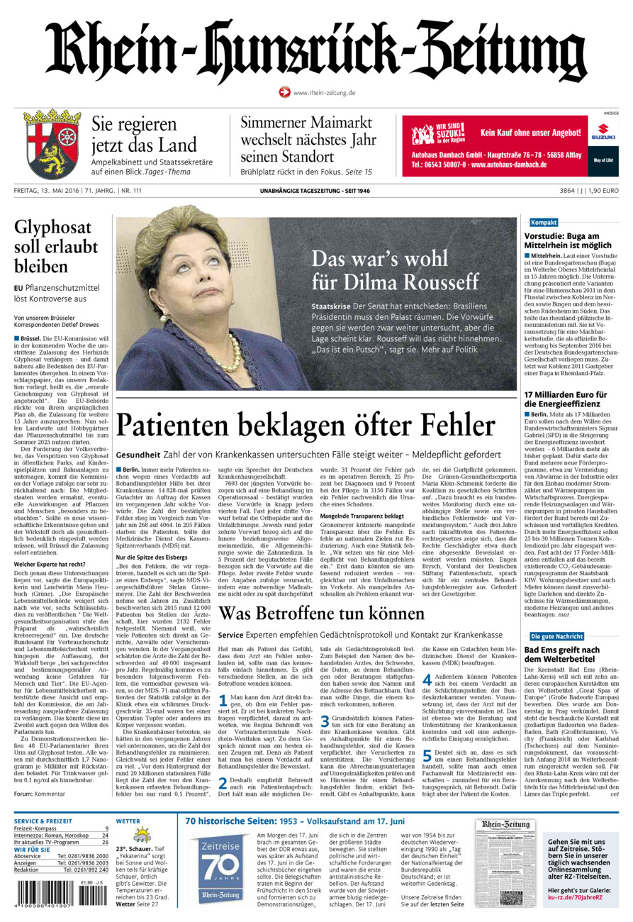 Rhein-Hunsrück-Zeitung vom Freitag, 13.05.2016