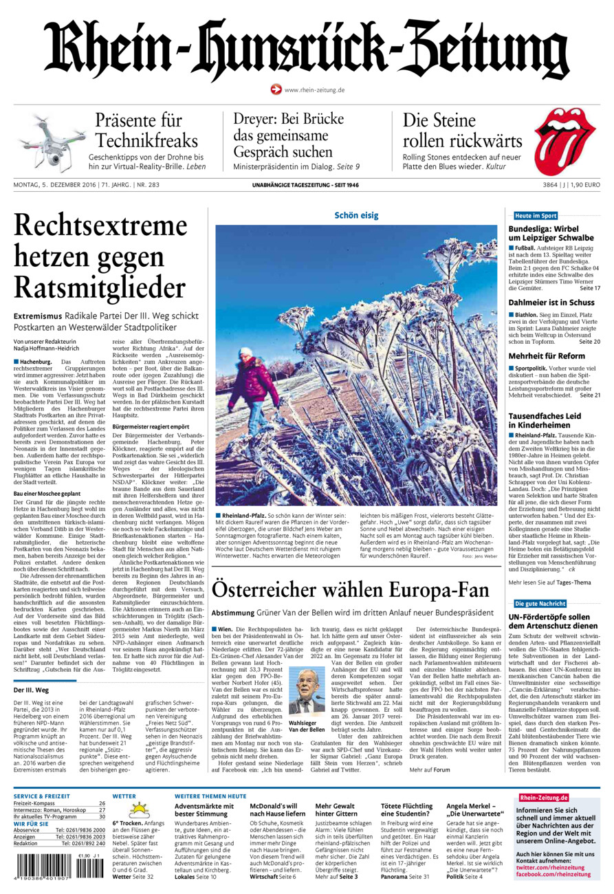 Rhein-Hunsrück-Zeitung vom Montag, 05.12.2016