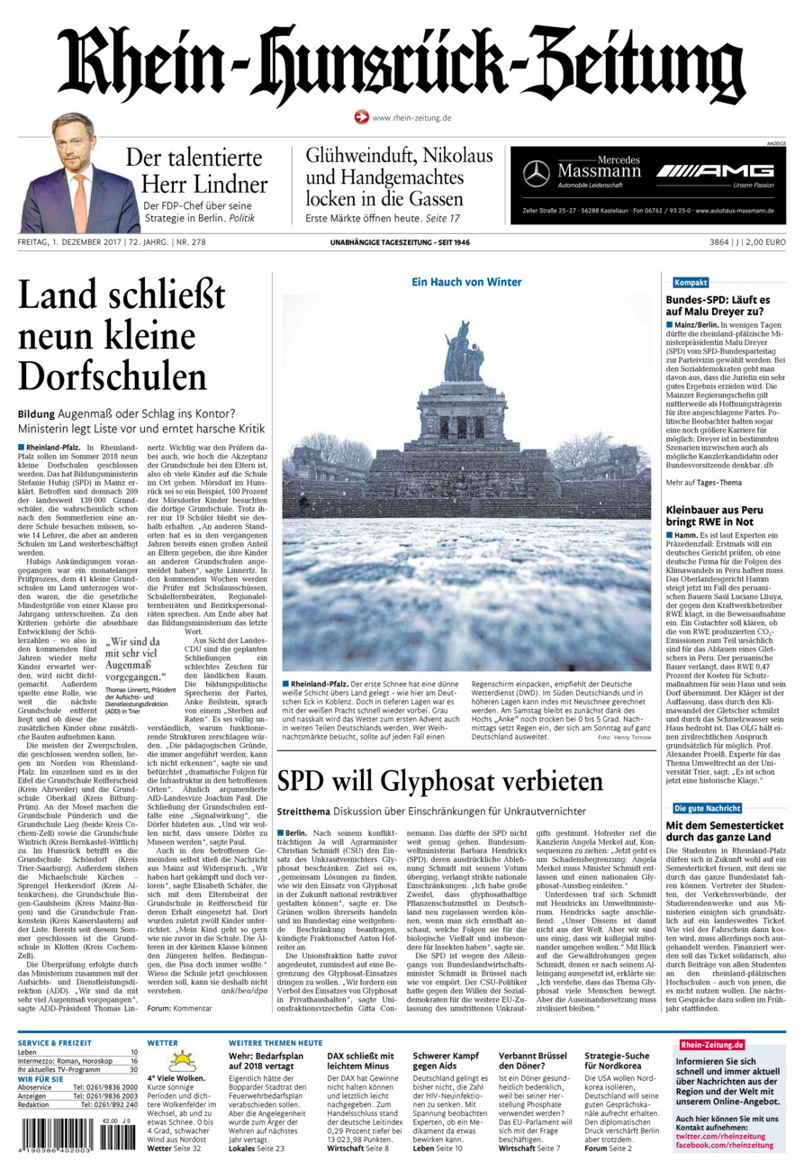 Rhein-Hunsrück-Zeitung vom Freitag, 01.12.2017