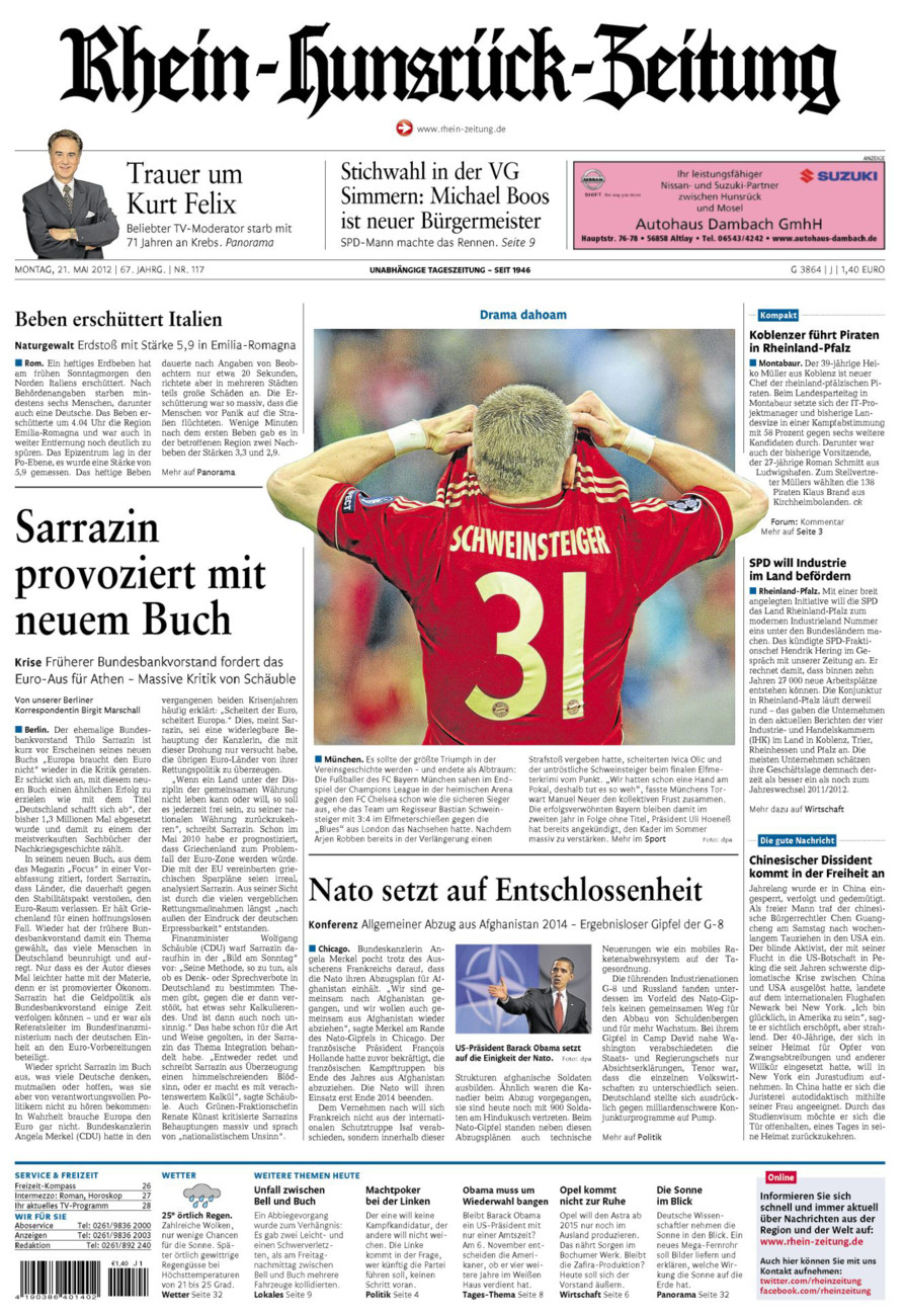 Rhein-Hunsrück-Zeitung vom Montag, 21.05.2012