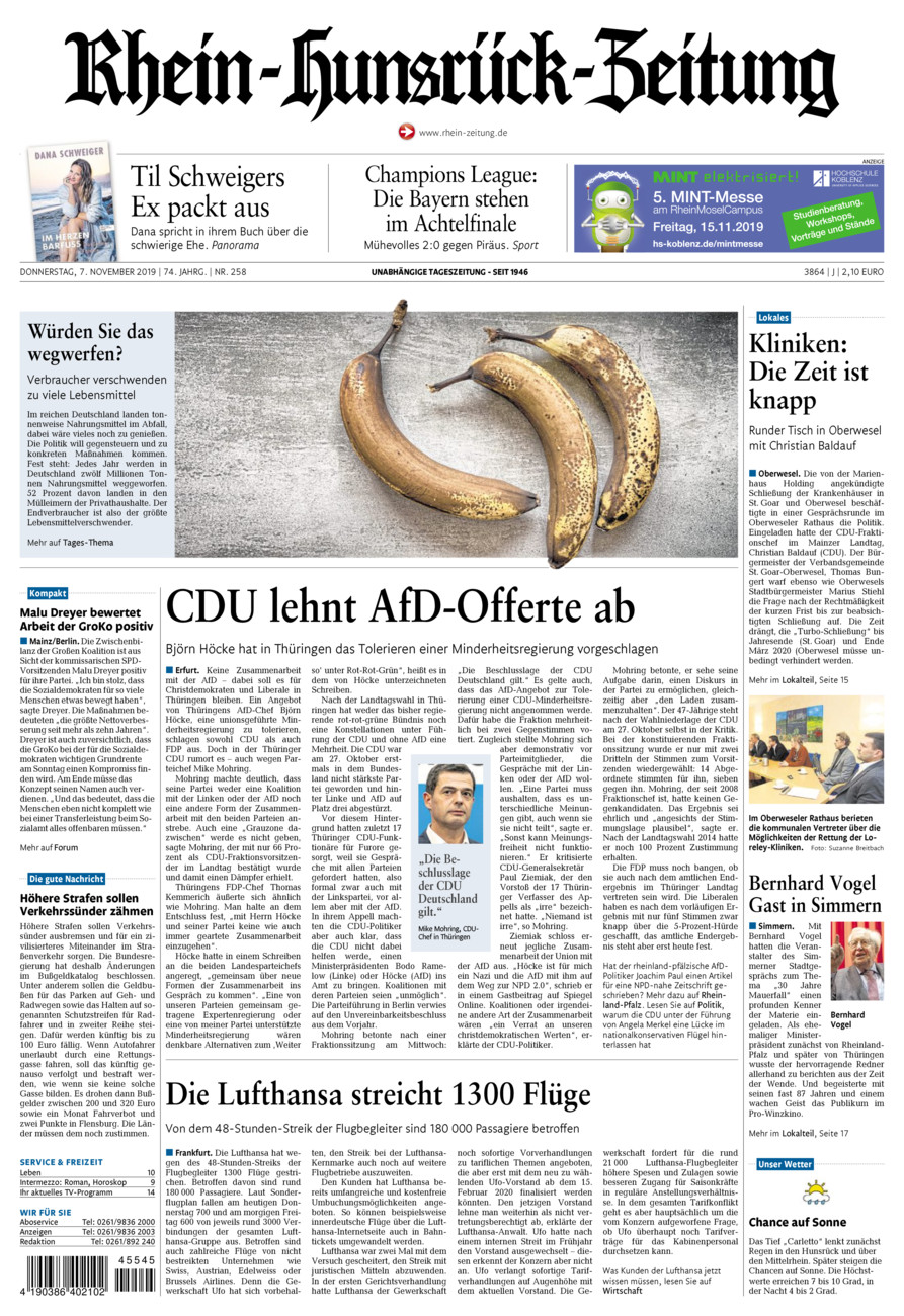 Rhein-Hunsrück-Zeitung vom Donnerstag, 07.11.2019